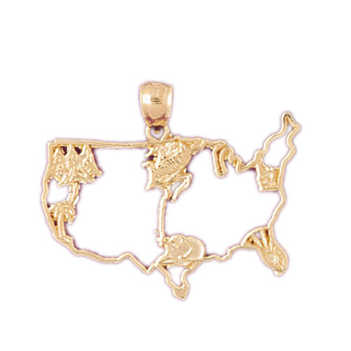 14K GOLD TRAVEL MAP CHARM - USA #5064