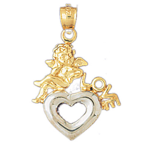 14K GOLD TWO COLOR CHARM - ANGEL HEART LOVE #10966