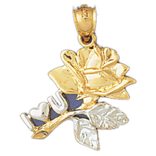 14K GOLD TWO COLOR CHARM - I LOVE YOU ROSE #10968