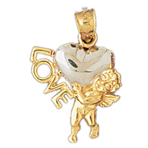 14K GOLD TWO COLOR CHARM - LOVE HEART ANGEL #10967