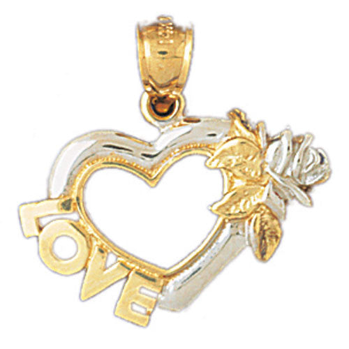 14K GOLD TWO COLOR CHARM - LOVE HEART ROSE #10965