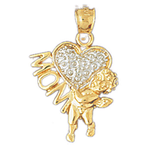 14K GOLD TWO COLOR CHARM - MOM HEART ANGEL #10956