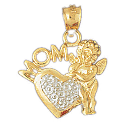 14K GOLD TWO COLOR CHARM - MOM HEART ANGEL #10957