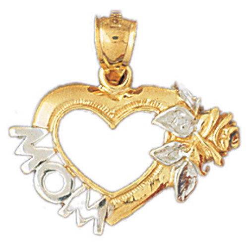 14K GOLD TWO COLOR CHARM - MOM HEART ROSE #10962