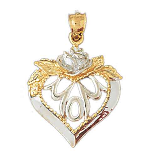 14K GOLD TWO COLOR CHARM - MOM HEART ROSE #10963