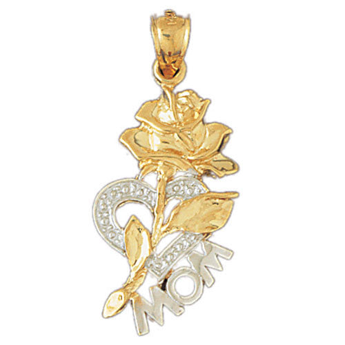 14K GOLD TWO COLOR CHARM - MOM ROSE HEART #10958