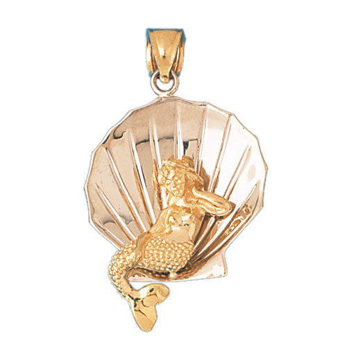 14K GOLD TWO TONE NAUTICAL CHARM - SHELL & MERMAID #178
