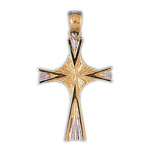 14K GOLD TWO TONE RELIGIOUS CHARM - CROSS #7763