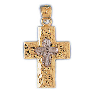 14K GOLD TWO TONE RELIGIOUS CHARM - CROSS #7764