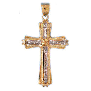 14K GOLD TWO TONE RELIGIOUS CHARM - CROSS #7767