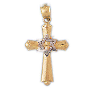 14K GOLD TWO TONE RELIGIOUS CHARM - CROSS #7769