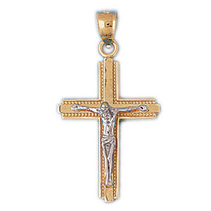 14K GOLD TWO TONE RELIGIOUS CHARM - CRUCIFIX #7744