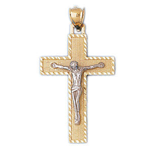 14K GOLD TWO TONE RELIGIOUS CHARM - CRUCIFIX #7746