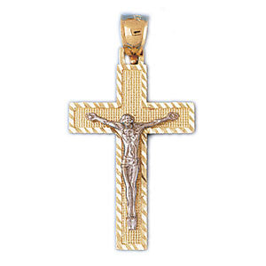 14K GOLD TWO TONE RELIGIOUS CHARM - CRUCIFIX #7747