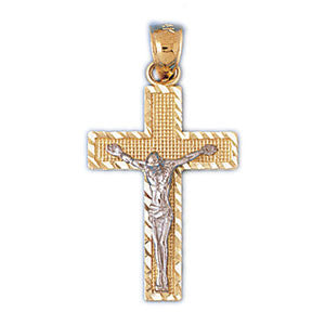 14K GOLD TWO TONE RELIGIOUS CHARM - CRUCIFIX #7748