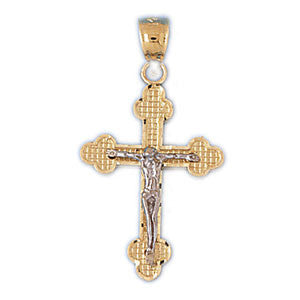 14K GOLD TWO TONE RELIGIOUS CHARM - CRUCIFIX #7750