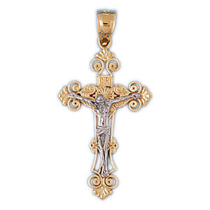 14K GOLD TWO TONE RELIGIOUS CHARM - CRUCIFIX #7751