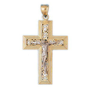 14K GOLD TWO TONE RELIGIOUS CHARM - CRUCIFIX #7752