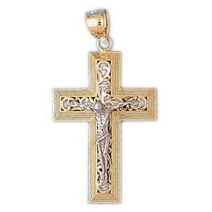 14K GOLD TWO TONE RELIGIOUS CHARM - CRUCIFIX #7753