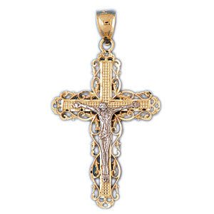 14K GOLD TWO TONE RELIGIOUS CHARM - CRUCIFIX #7755