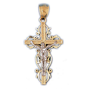 14K GOLD TWO TONE RELIGIOUS CHARM - CRUCIFIX #7756
