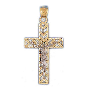 14K GOLD TWO TONE RELIGIOUS CHARM - CRUCIFIX #7757