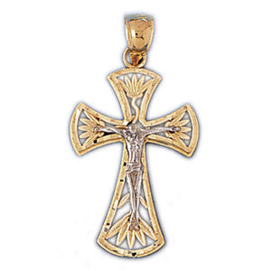 14K GOLD TWO TONE RELIGIOUS CHARM - CRUCIFIX #7758