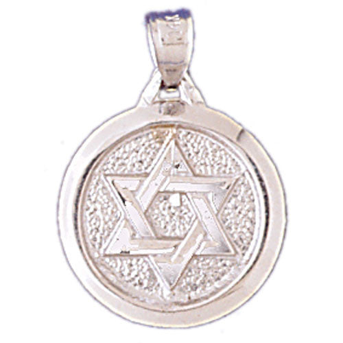 14K WHITE GOLD JEWISH MEDAL - STAR OF DAVID #11463
