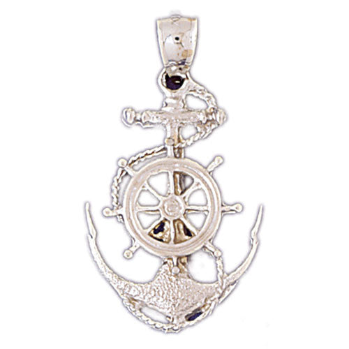 14K WHITE GOLD NAUTICAL CHARM - ANCHOR,PROPELLER #10983