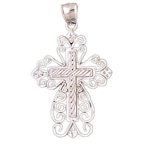 14K WHITE GOLD RELIGIOUS CHARM - CROSS #11391