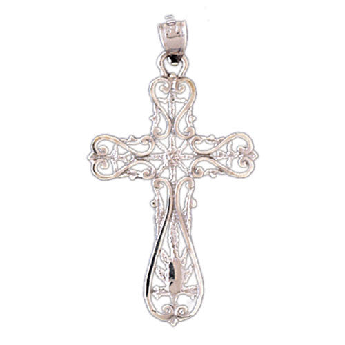 14K WHITE GOLD RELIGIOUS CHARM - CROSS #11398