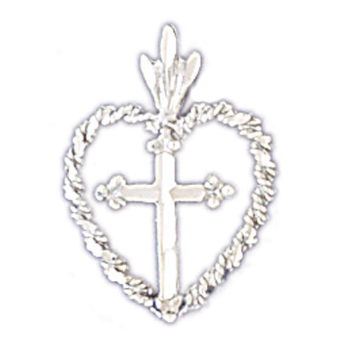 14K WHITE GOLD RELIGIOUS CHARM - CROSS,HEART #11429