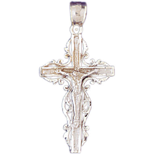 14K WHITE GOLD RELIGIOUS CHARM - CRUCIFIX #11345