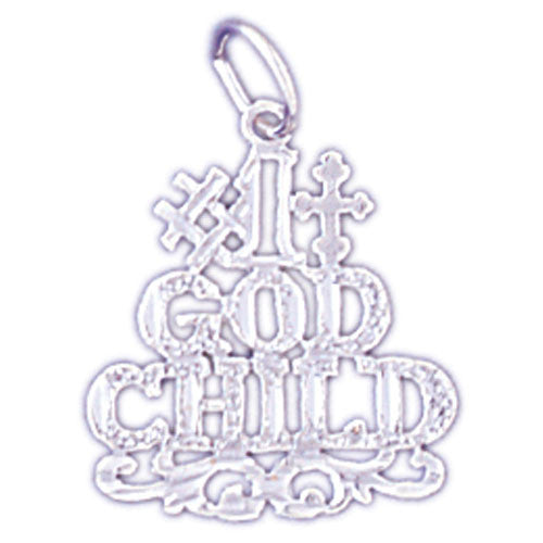 14K WHITE GOLD SAYING CHARM - #1 GOD CHILD #11553