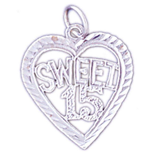 14K WHITE GOLD SAYING CHARM - SWEET 15 #11547
