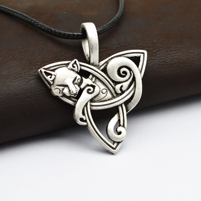 1pcs Men's Large Viking Jewelry Fox Triquetra Fenrir Animal Teen Wolf Necklace Irish Celtics Knot Pendant Amulet Necklace CT526