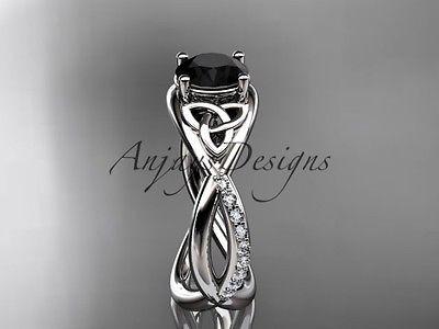 Platinum celtic trinity knot engagement ring, wedding ring  Black Diamond CT790