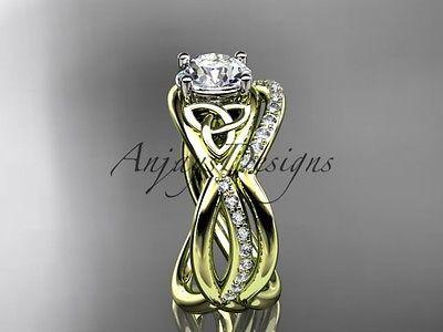 14k yellow gold celtic trinity knot engagement set, wedding ring CT790S