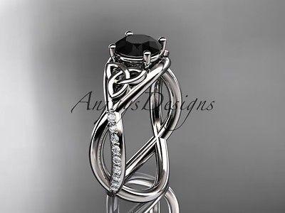 Platinum celtic trinity knot engagement ring, wedding ring  Black Diamond CT790