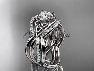 Platinum celtic trinity knot wedding set,double matching band   CT790S
