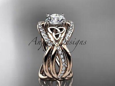 14kt rose gold celtic trinity knot wedding set,double matching band CT790S