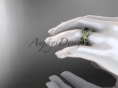 14k yellow gold celtic trinity knot wedding set,double band Black Diamond CT790S