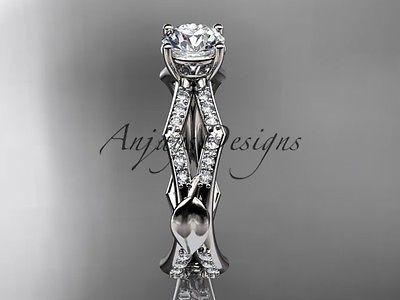 Platinum diamond leaf and vine, engagement ring Moissanite ADLR353