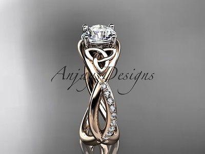 14k rose gold celtic trinity knot engagement ring, wedding ring CT790