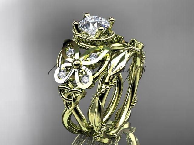 14kt yellow gold diamond celtic,butterfly, Moissanite engagement set CT7136S