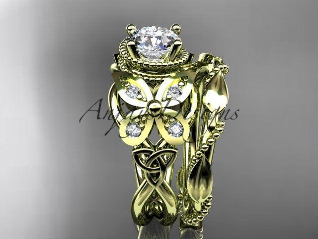 14kt yellow gold diamond celtic, trinity knot, butterfly engagement set CT7136S