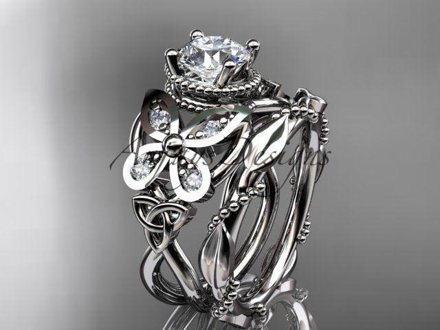 platinum diamond celtic,butterfly, Moissanite engagement set CT7136S
