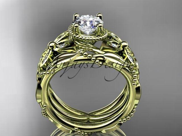 14kt yellow gold diamond celtic,butterfly, Moissanite engagement set CT7136S