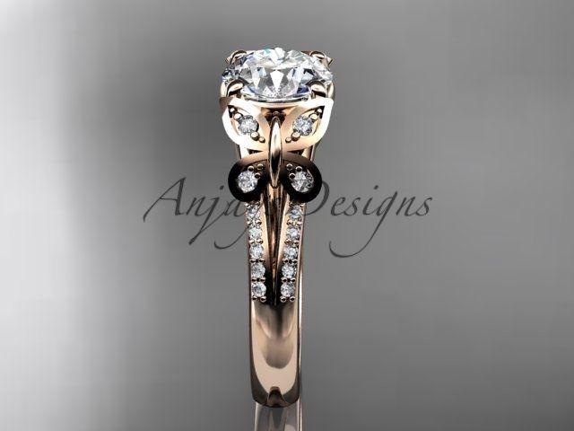 14kt rose gold diamond engagement ring, butterfly ring, wedding ring ADLR514
