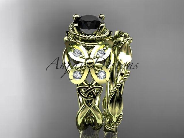 14kt yellow gold diamond celtic, Enhanced Black Diamond engagement set CT7136S
